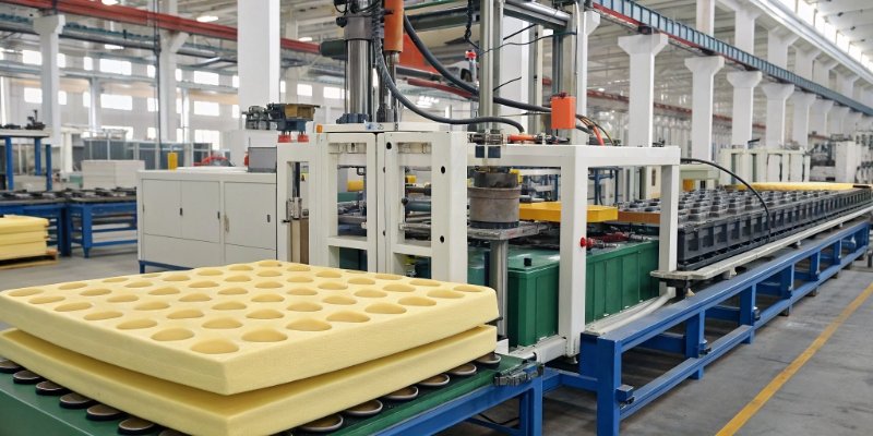 A complete PU injection molding production line with a carousel system