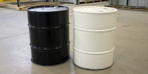 PU foam raw material drums labeled Component A and Component B