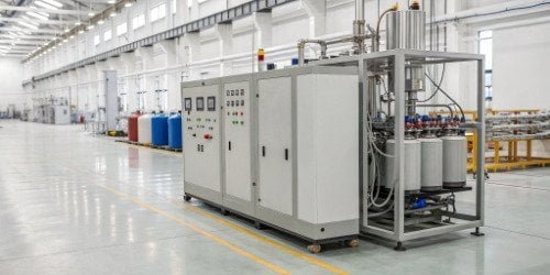 A modern high-pressure PU foaming machine in a clean factory setting