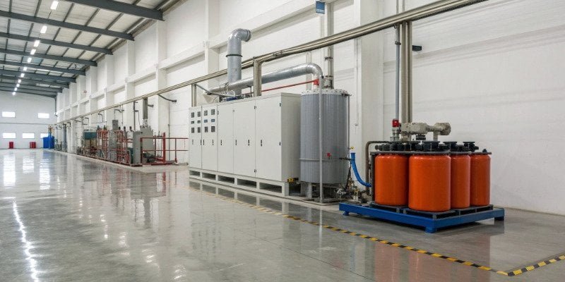 A polyurethane foaming machine in a clean factory setting