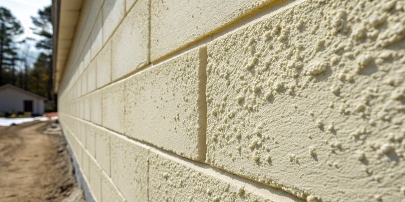 A close-up shot of a cured, painted exterior spray foam wall showing its texture.