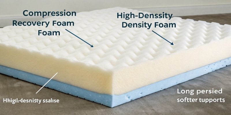 A diagram showing the compression and recovery of high-density foam over a long period