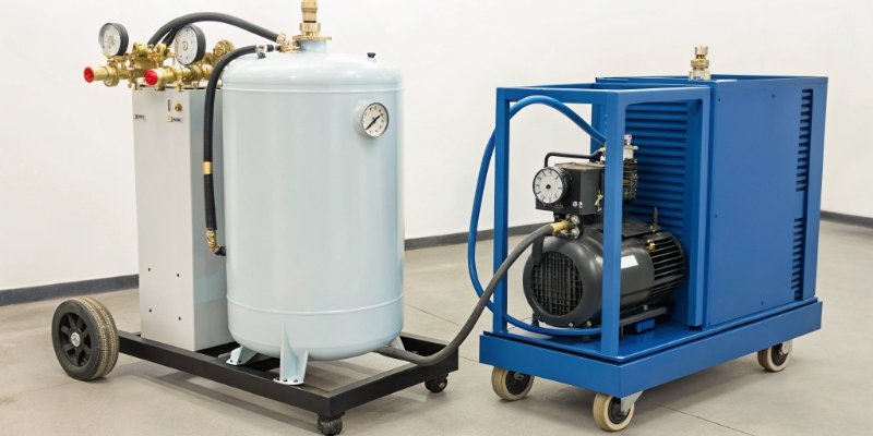 A Foamor high-pressure machine side-by-side with a low-pressure machine to show the difference.