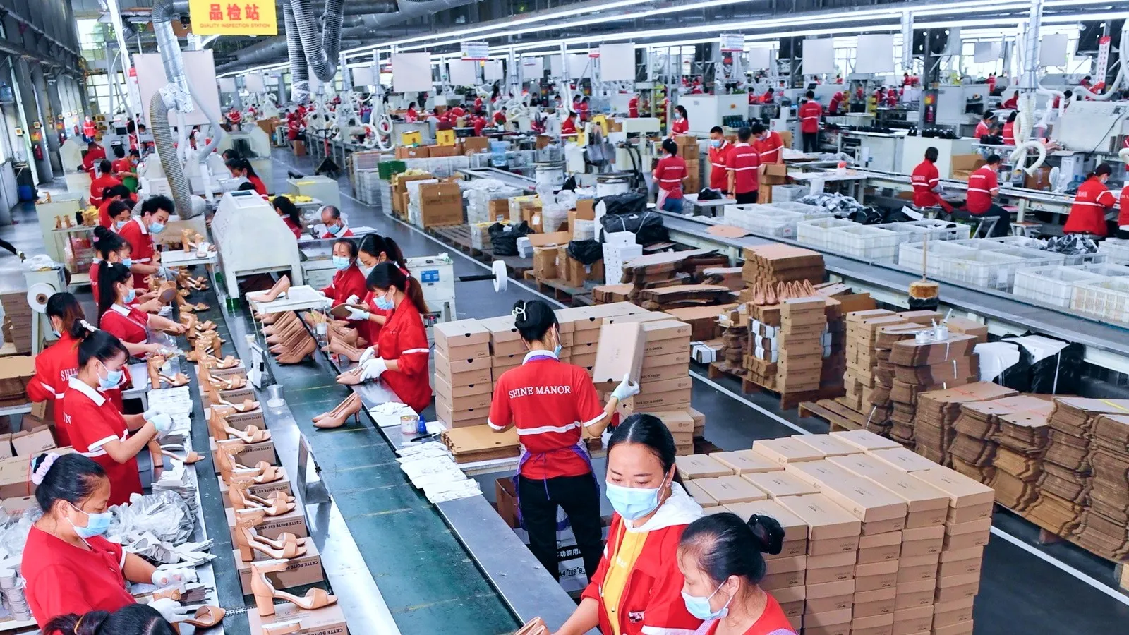 Customer production site at a shoe material factory