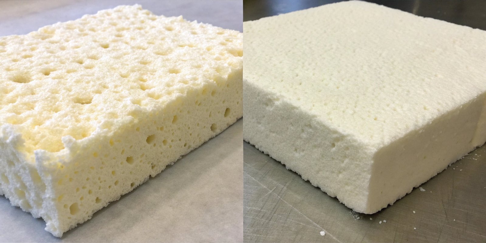 Polyurethane vs. Latex a comparison of polyurethane foam and a piece of latex foam