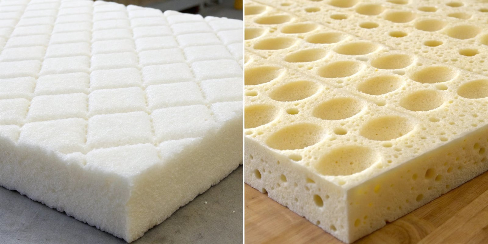 Texture Difference Between PU and Latex A side-by-side view showing the texture of PU foam and latex foam