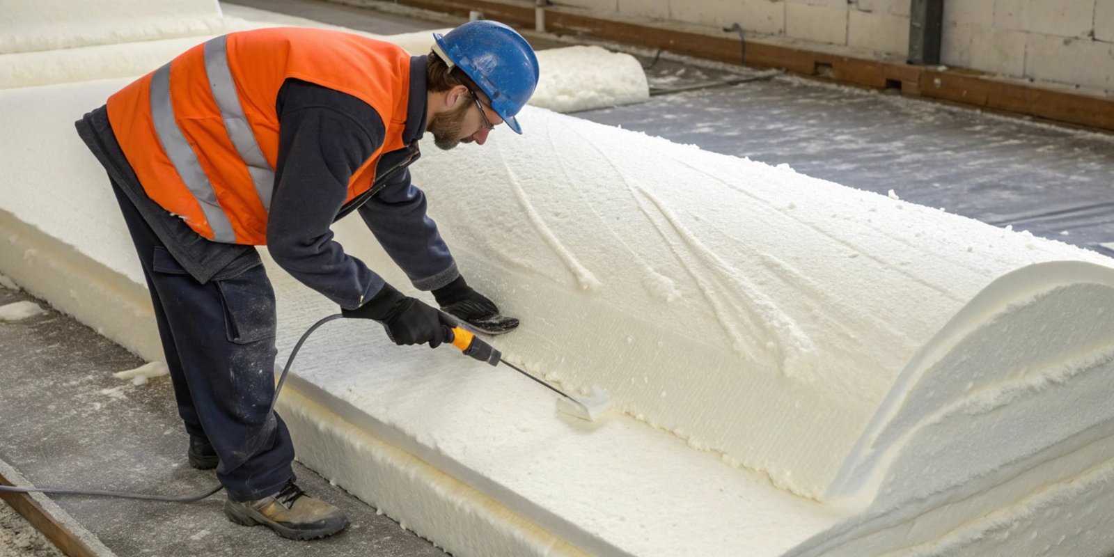 Quality Control of Polyurethane Foam A technician inspecting a sheet of freshly made polyurethane foam