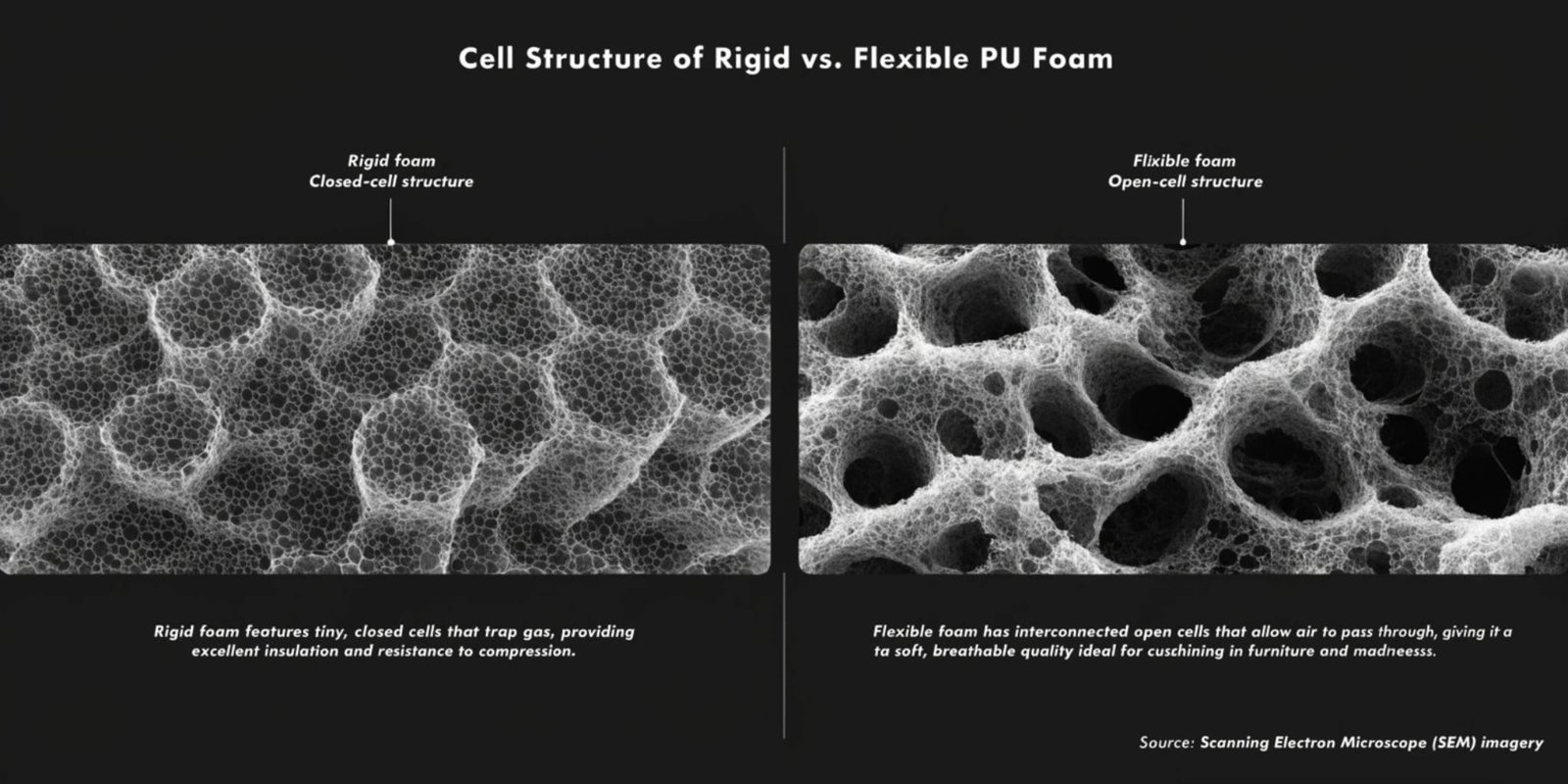 A chemical reaction diagram showing Polyol and Isocyanate mixing to create PU foam