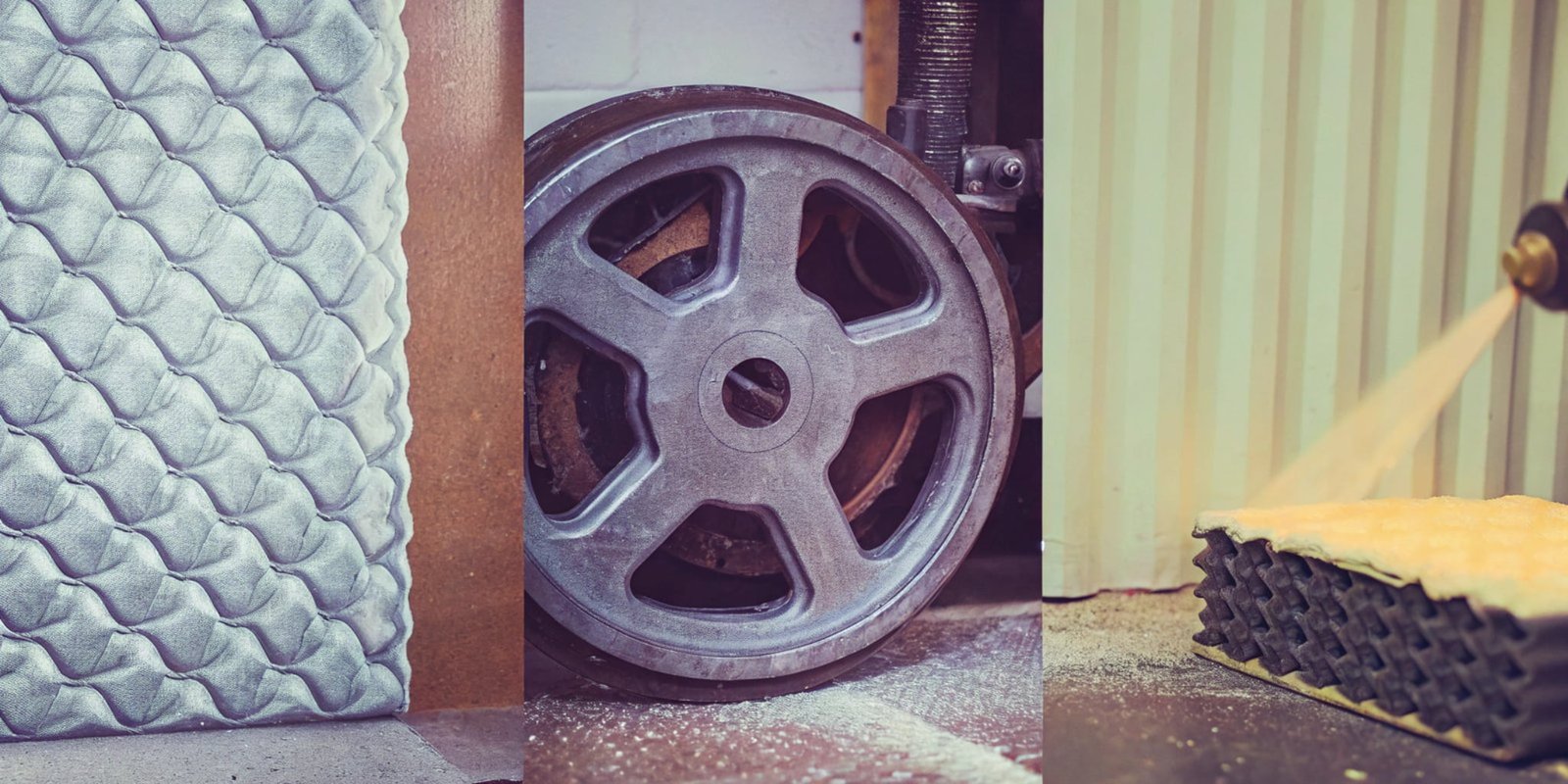 Foam Products vs. Elastomer Products a collage of PU foam products like cushions and insulation next to elastomer products like wheels and seals