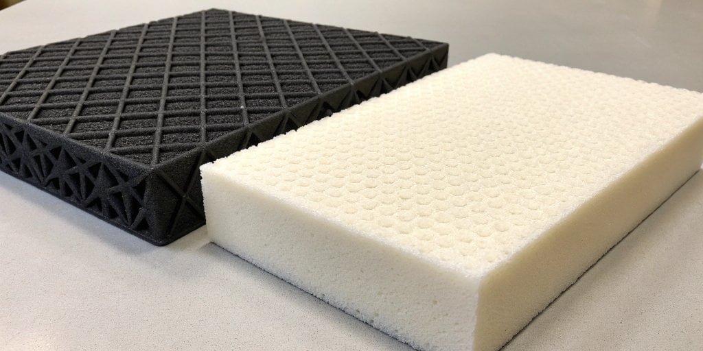 Side-by-side comparison of a soft foam block and a rigid foam panel
