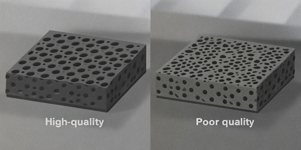 Comparison of PU Foam Quality a comparison of high-quality and poor-quality foam blocks
