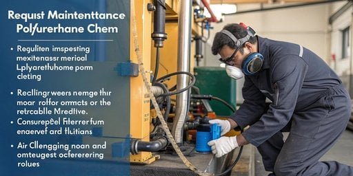 PU Machine Maintenance Check Engineer performing maintenance check on a PU foam machine